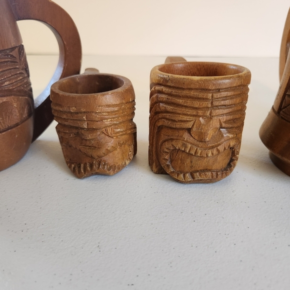 Tiki Bar Barware Cups Mugs Carved Wood Mug Lot Hawaii 1960s 60s Decor - Picture 4 of 11